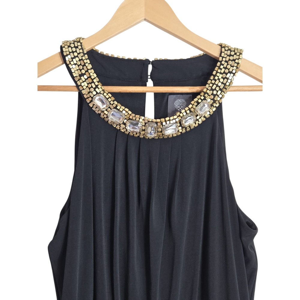 Vince Camuto Black Embellished Halter Neck‎ Maxi Dress Gown Size 12 Party Glam - Picture 3 of 6